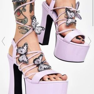Dolls kill purple butterfly lace up heels size 10